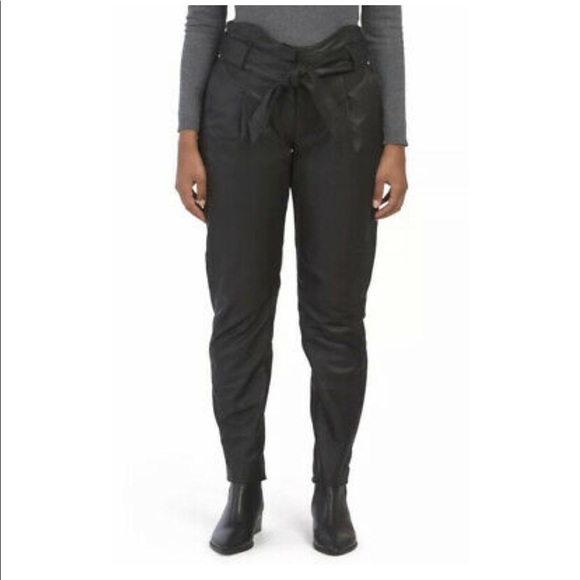 NWT Black Leather Belted Tapered Leg Trouser - Picture 1 of 7